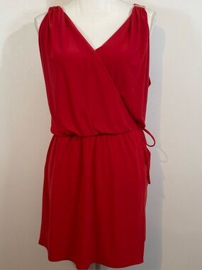 White House Black Market Red Wrap Skort Romper Size 12 Tie Waist Sleeveless NWT